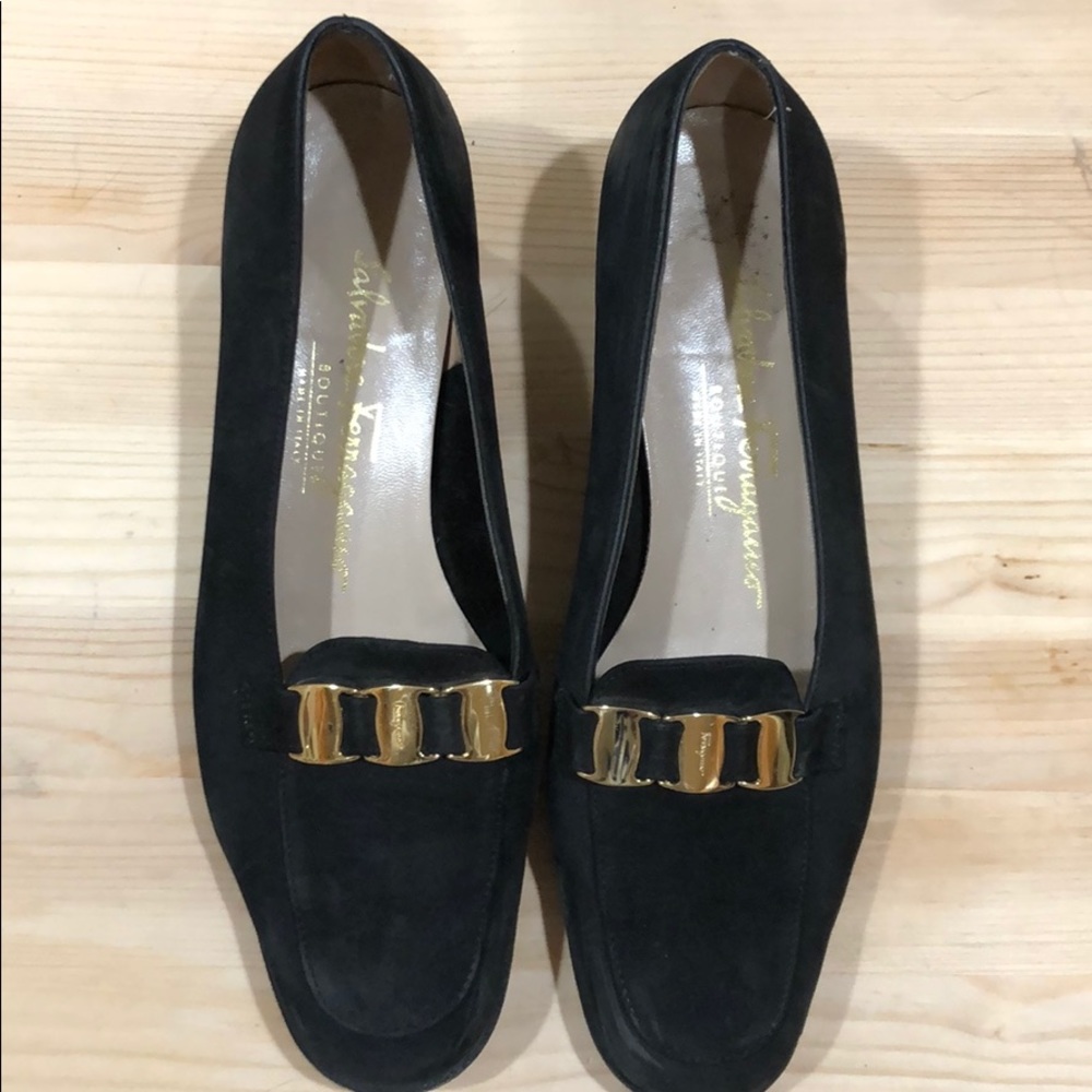 Salvatore Ferragamo Black Suede sz 5.5 Low Heels